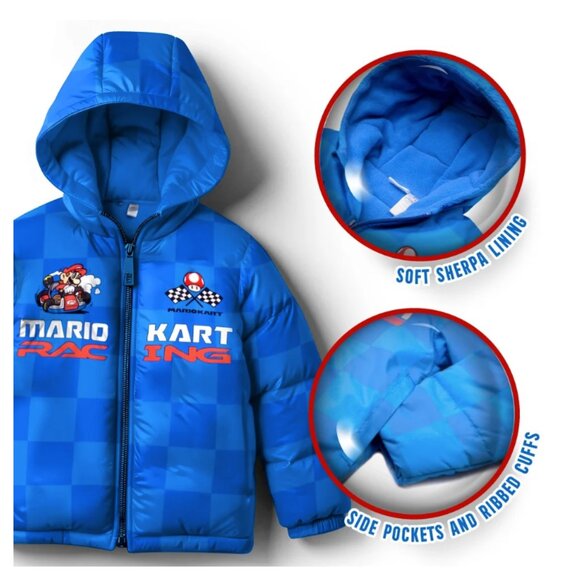 Nintendo Super Mario Bros Winter Jacket Boy Mario Kart Graphic Puffer Size 10/12 - Picture 4 of 7